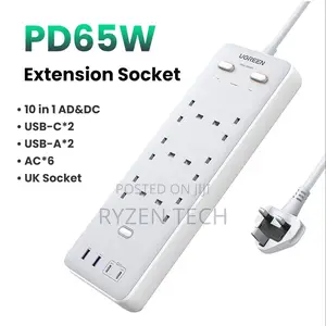 Ugreen Surge Protector Power Strip 6 Ac Outlets + 65w 2a2c