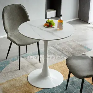 Dining Table: White Circular Marble Dining Area Office Table