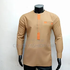 African Long Sleeved Men Beige Ankara Shirts