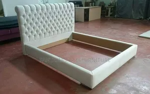 Cream Tufted Velvet Bed Frame, Mocket Bed 5 by 6