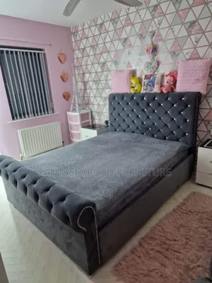 5x6 Charcoal Velvet Chester Tufted Bed Frame