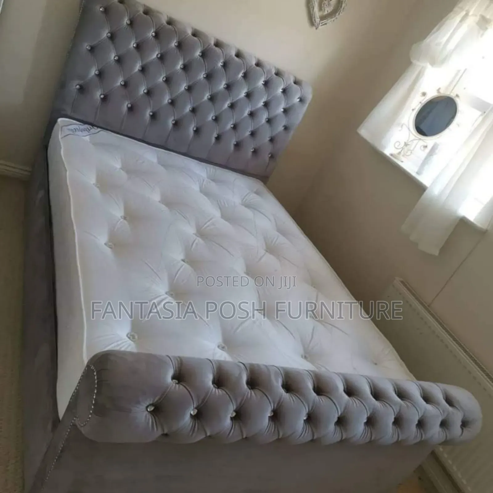 5x6 Soft Grey Chesterfield Bed Frame