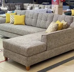5-seater Corner Sofa In Light Grey Textured Fabric