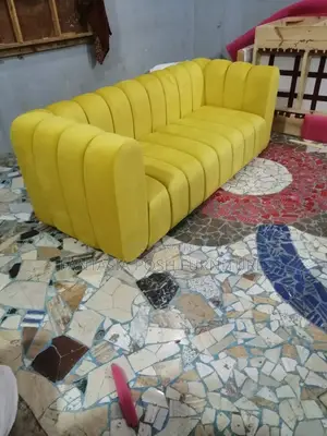 3-Seater Plush Yellow Fabric Sofa