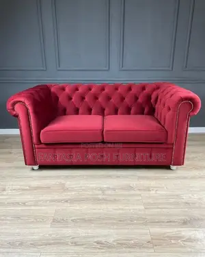2-Seater Loveseat in Red Fabric Upholstery