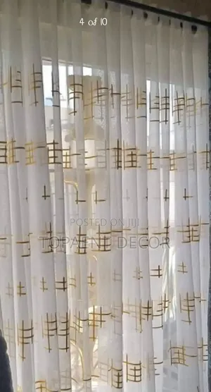 White Window Sheers With Gold Prints For Windows