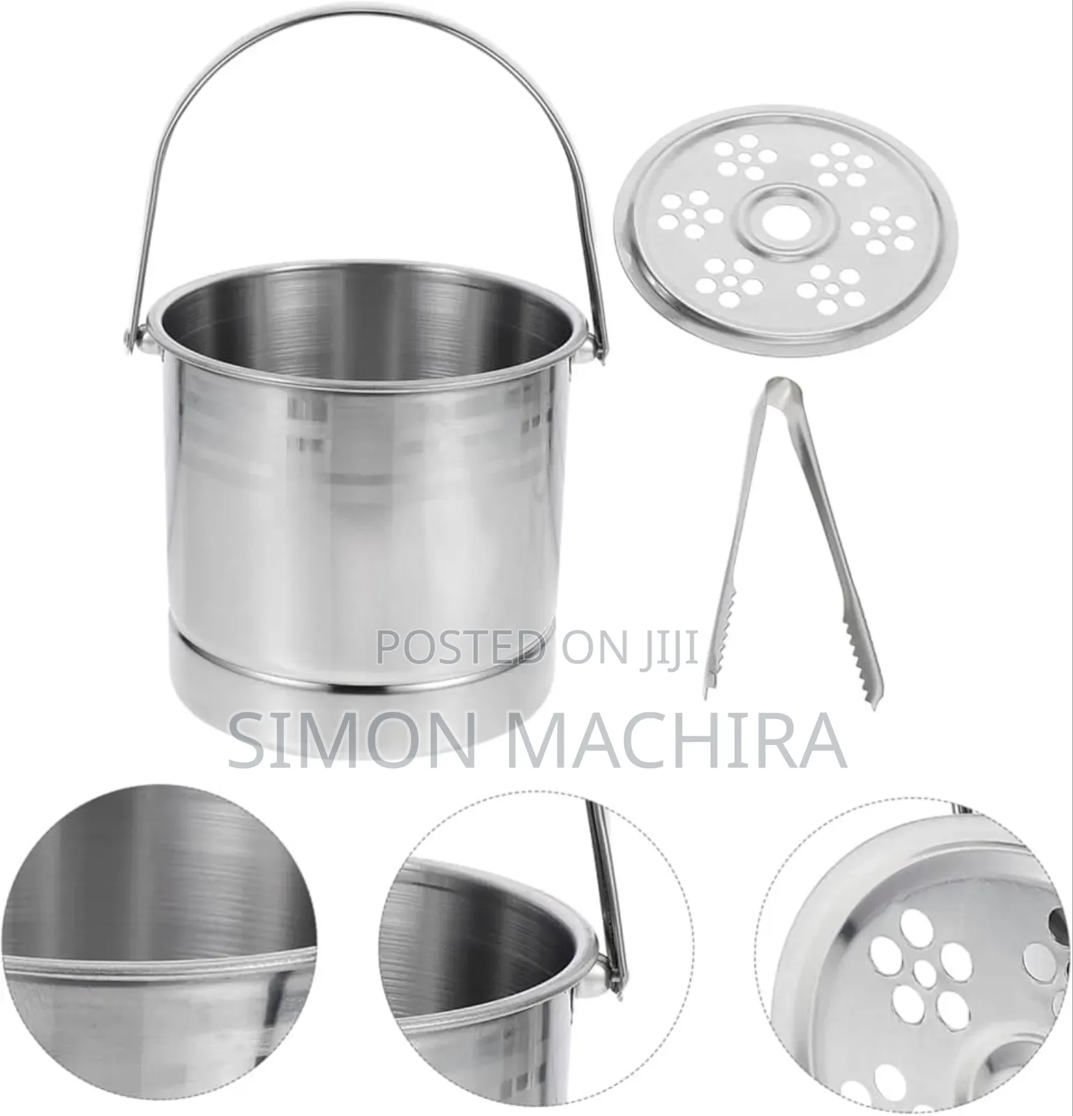 Ice Cube Metallic Bucket With Tongs