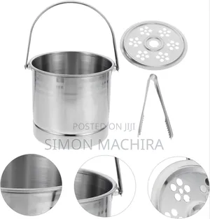 Ice Cube Metallic Bucket With Tongs