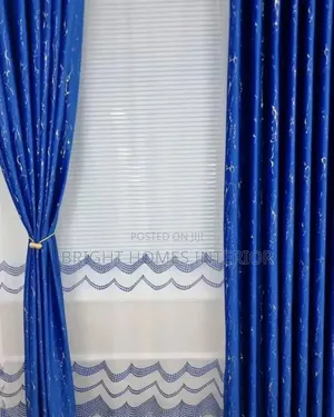 Blue With Gold Stripes Velvet Cotton Ready Curtain