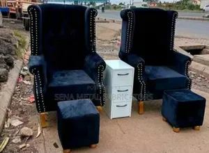 Pedicure/ King-Size Chairs With Pouffes and White Drawers.