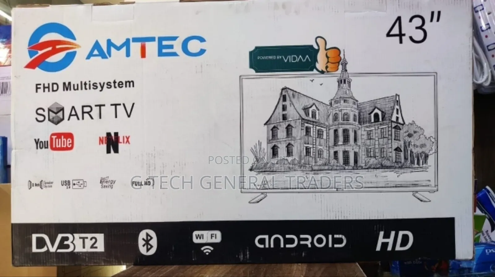 Amtec 43inch Smart Vidaa, Frameless Tv With Bluetooth
