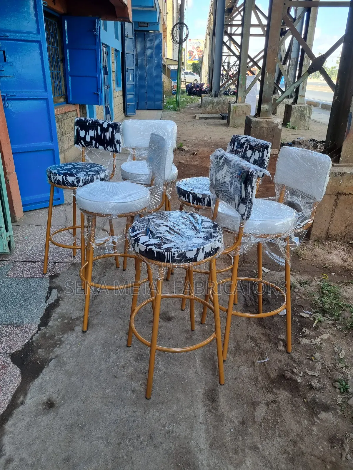Kitchen High Stools, Black and White Upholstery