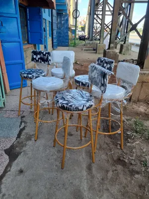 Kitchen High Stools, Black and White Upholstery