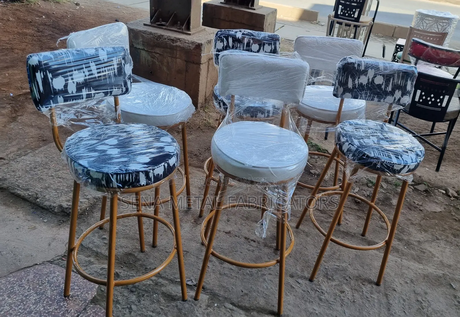 Kitchen High Stools, Black and White Upholstery