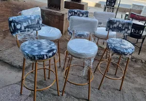 Kitchen High Stools, Black and White Upholstery