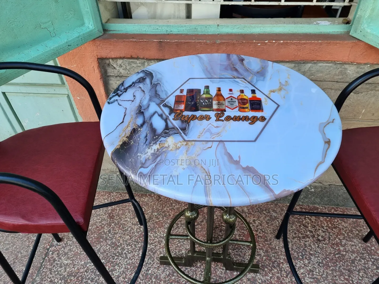 Bar-High Stools With a Unique Table.