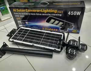 450w 4g Solar Simcard Camera With Solar Floodlight 450watts