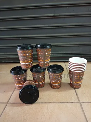 50pc Coffee Disposable Cups +Lid/Paper Coffee Cups 350ml