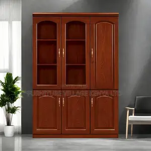 Cabinets: 3-Door Smooth Wooden Filling Display Bookcase