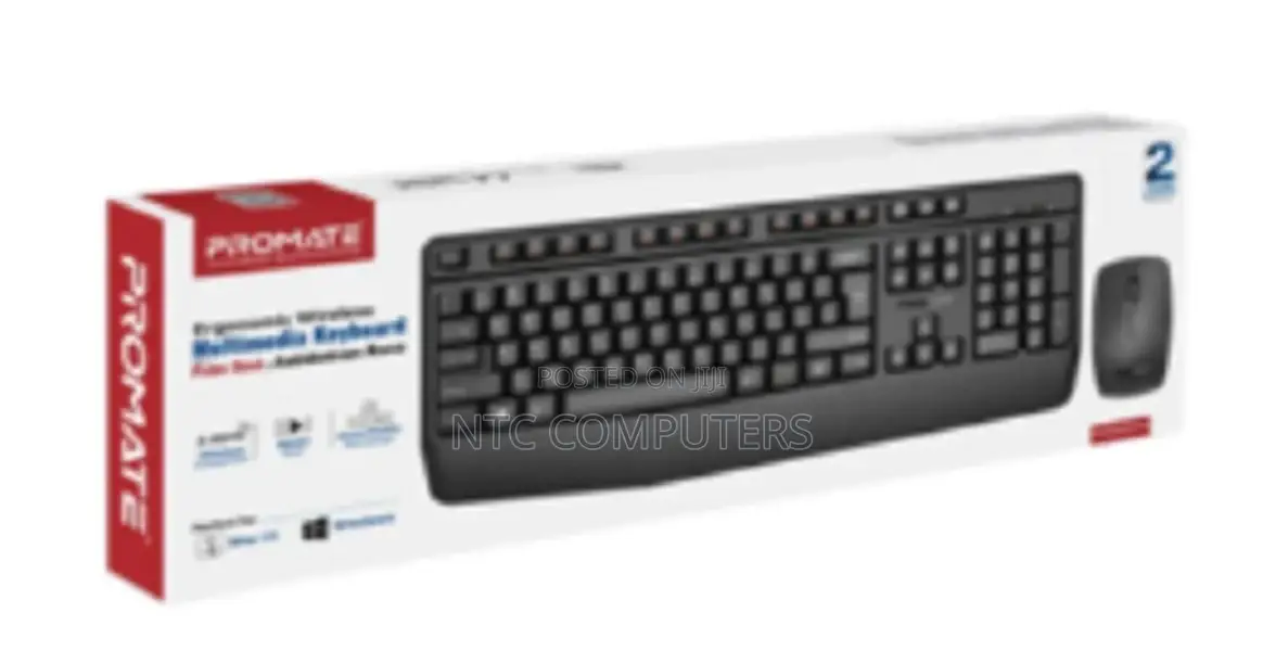 Promate Ergonomic Wireless Multimedia Keyboard and Ambidext