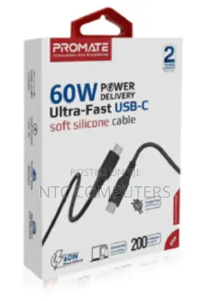 Promate 60w Usb-C to Usb-C Data and Charge Flexible Sili