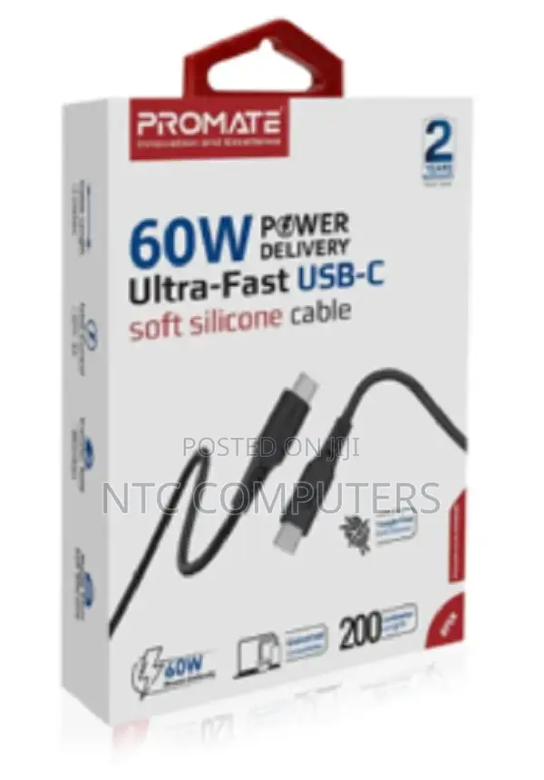 Promate 60w Usb-C to Usb-C Data and Charge Flexible Sili