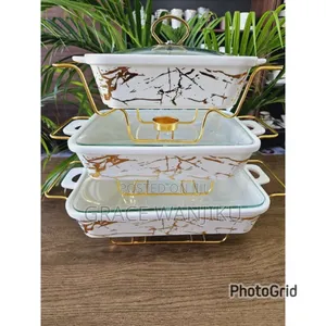 3pcs White Gold Ceramic Chaffing Dish