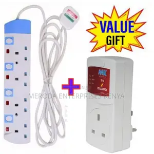 4 Way Power Extension With Long Cable+Free Tv Guard