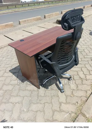Dark Walnut Study Table and Headrest Office Chair Imported