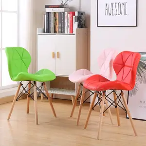 Office Chair: Modern Eames Leather Padded Wood Dining Seat