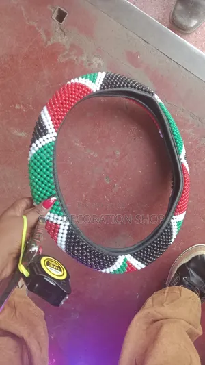 Beaded Kenyan Flag Universal Steering Wheel Cover