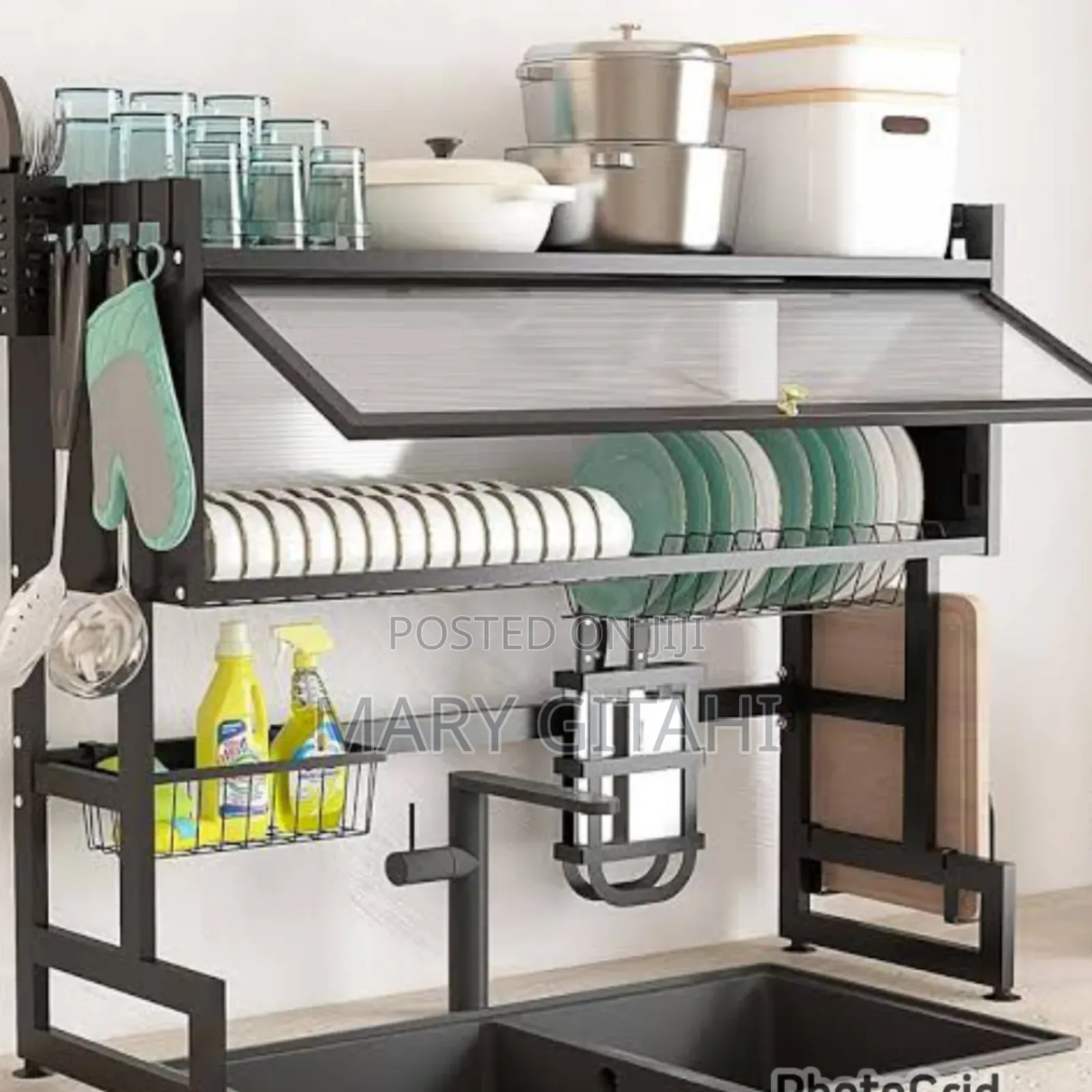 Heavy Duty Over the Sink Rack With Closable Cabinet
