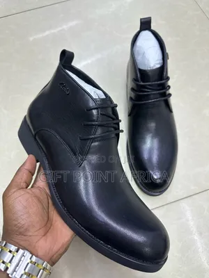 Black Leather Clarks Boots For Men