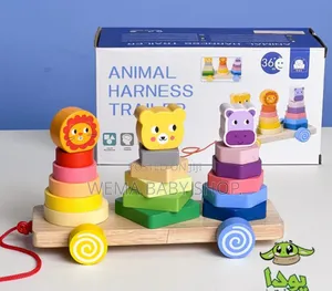 3 in 1 Wooden Montessori Stacker/Animal Harness Trailer