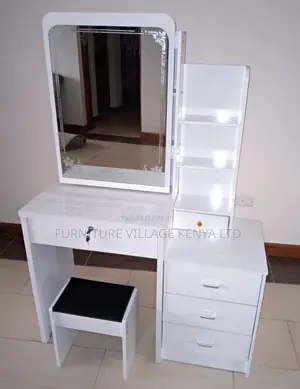 Dressers: White Wood Dressing Table With Makeup Storage