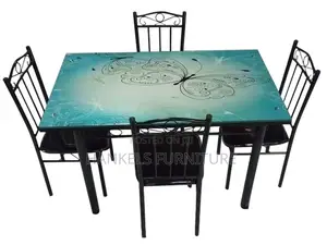 Furniture Dotrix Glass Top 4 Seater Dining Table Set