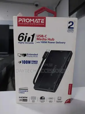 Promate Mediahub-C6 6 in 1 Usb-C Media Hub 100w Pd