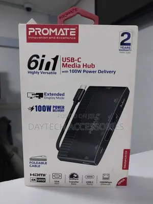 Promate 6 in 1 Super Speed Usb-C Media Hub With 100w Power