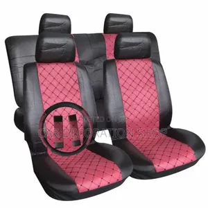 Black Red Leather Seat Cushions Steering Cover