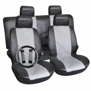 Grey Black Stitched 5seater Seat Cushions With Steering Cove