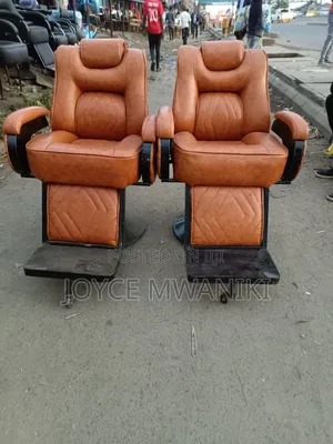 Light Brown Barber Seats 2 Pieces and a Black Sink 