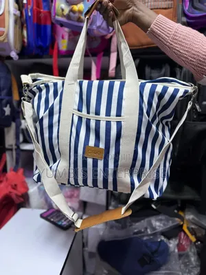 Navy Blue /White Stripes Cabana Strip Largewomen's Tote Bag