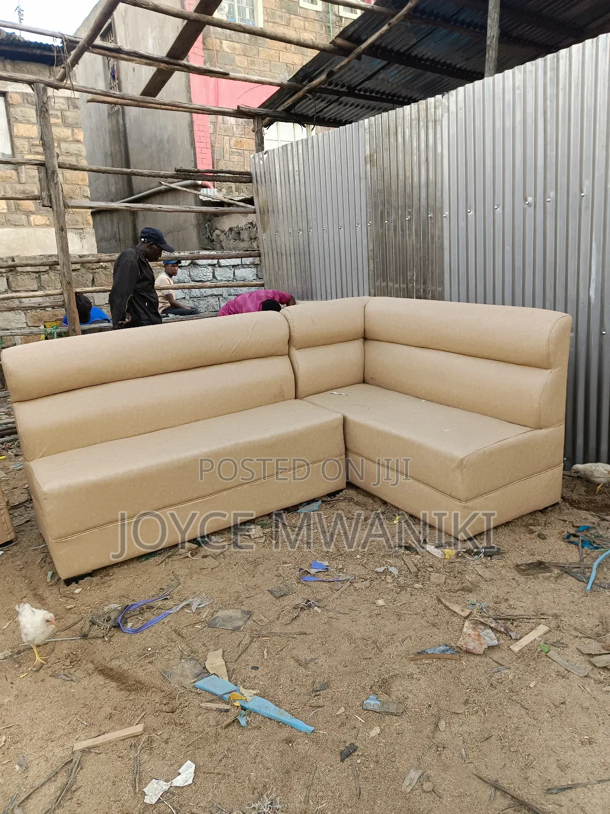 L Shape New Design Restaurant Couch, Cream.
