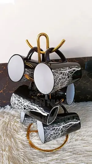 6pcs Set of Black Ceramic Tree Mugs