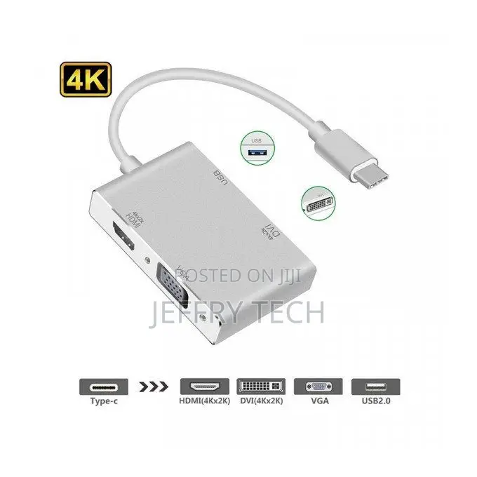 Type-C to Vga/Dvi/Hdmi/Usb 3.0 Hub - Silver