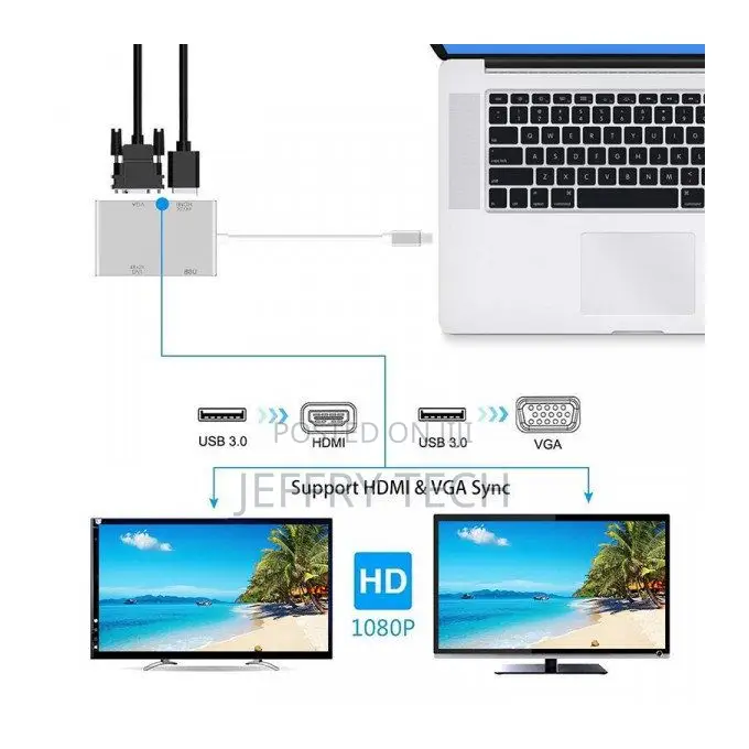 Type-C to Vga/Dvi/Hdmi/Usb 3.0 Hub - Silver