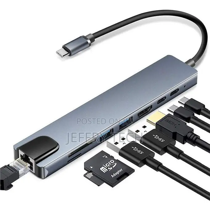8 in 1 Type C Usb C Hub 3 0 Docking Station With 10/100 MBPS