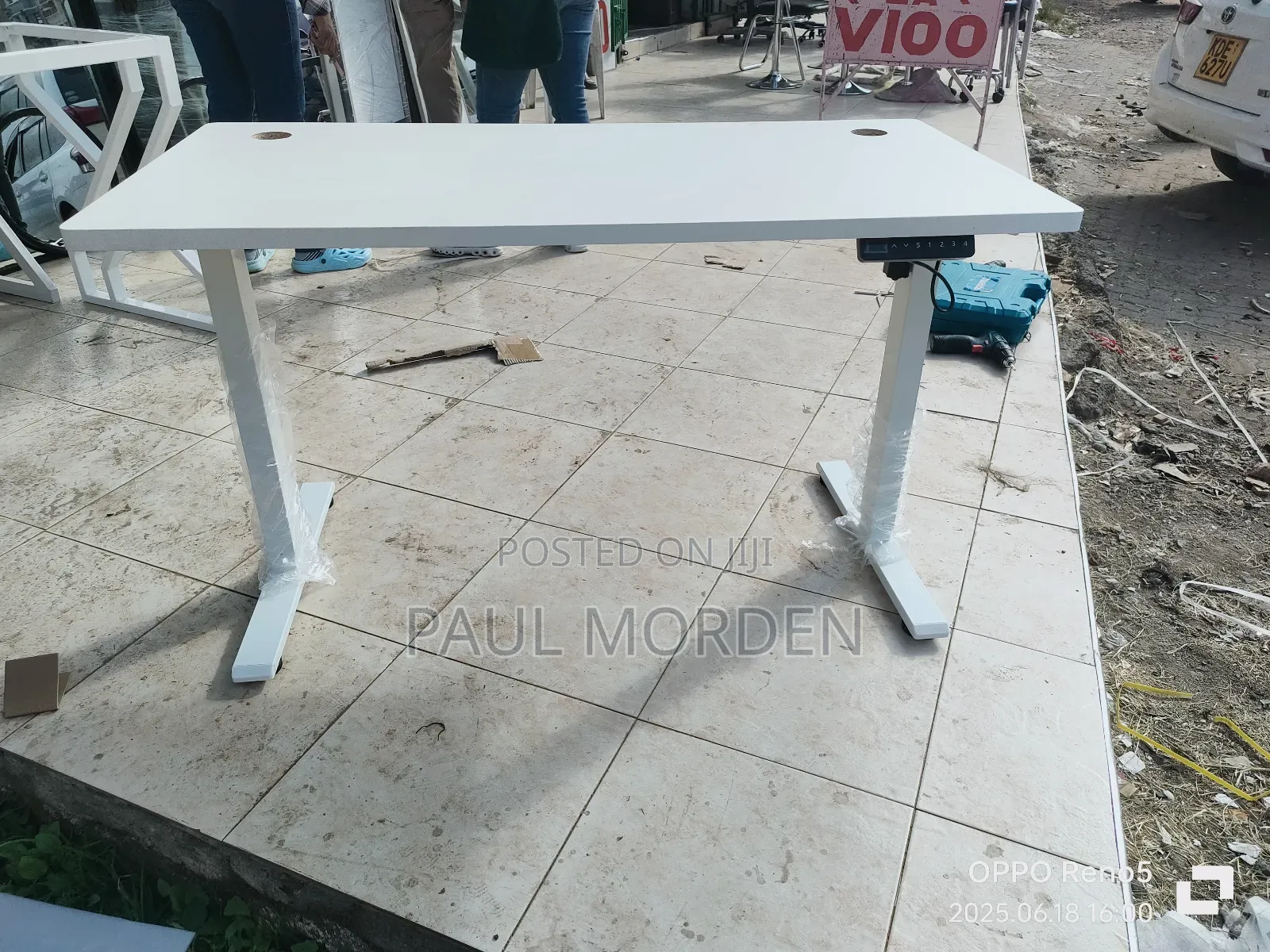 White Standing Electric Adjustable Table