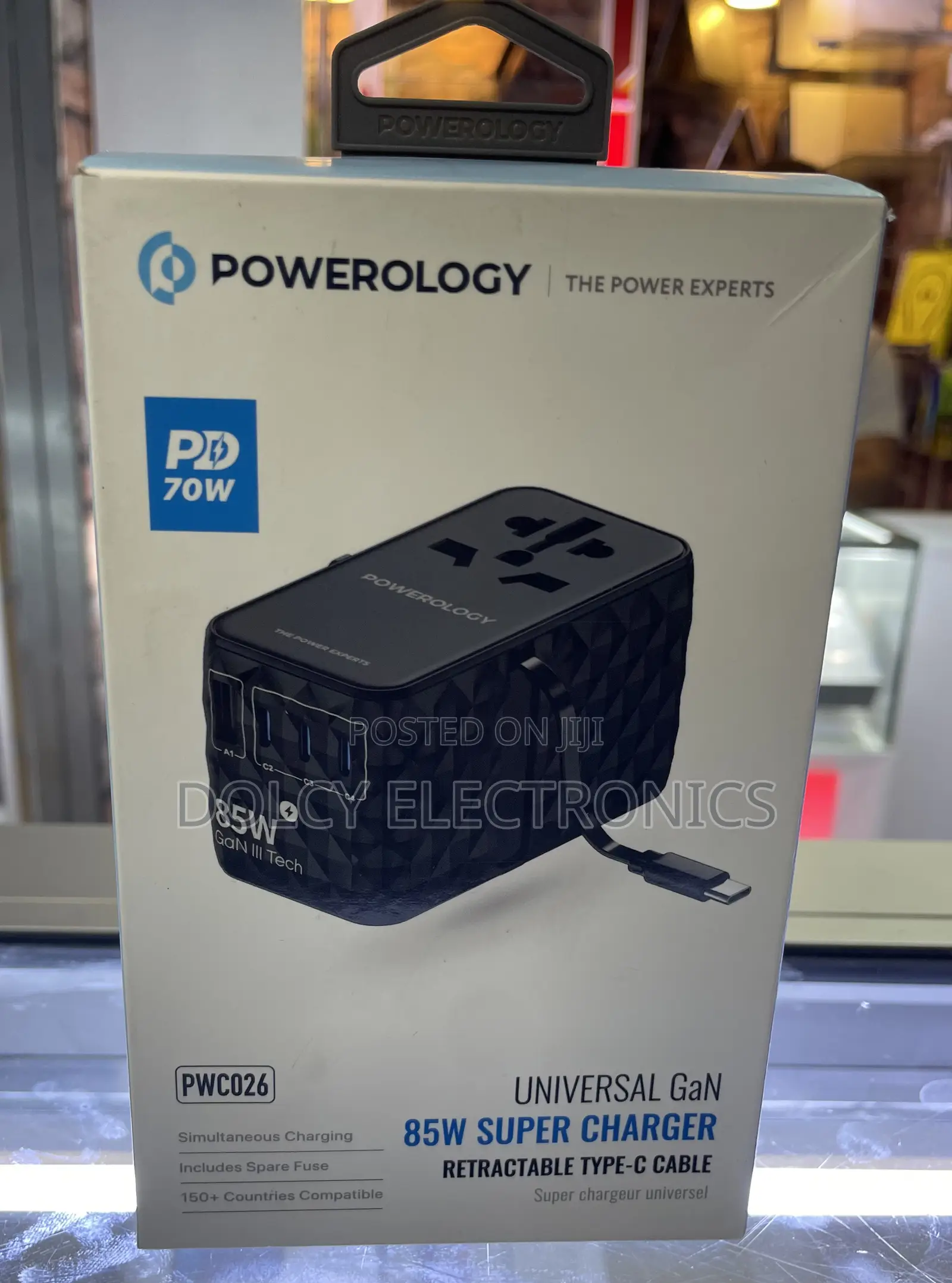 Powerology Universal Gan 85w Adapter Retractable Usb-c Cable