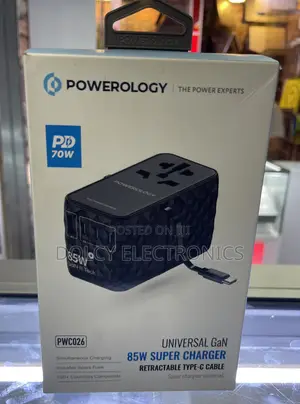 Powerology Universal Gan 85w Adapter Retractable Usb-c Cable